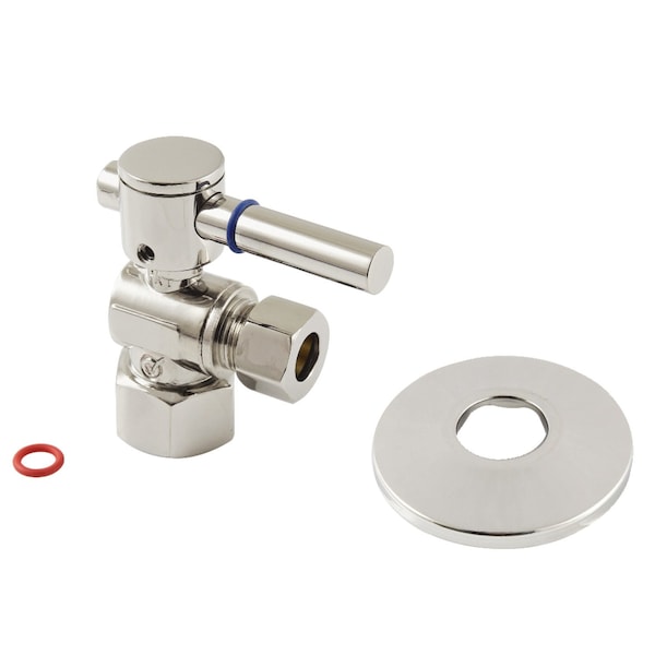 12Inch FIP x 38Inch OD Comp QuarterTurn Angle Stop Valve with Flange, Polished Nickel